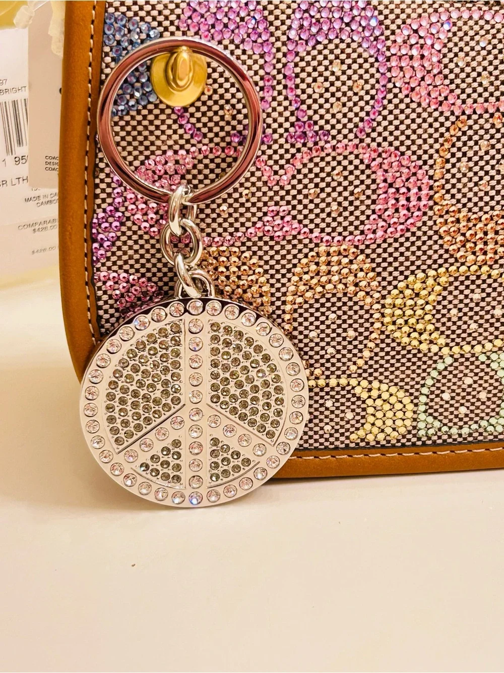 NWOT RARE Coach Y2K Swarovski Peace Sign Keychain/ Bag  Charm